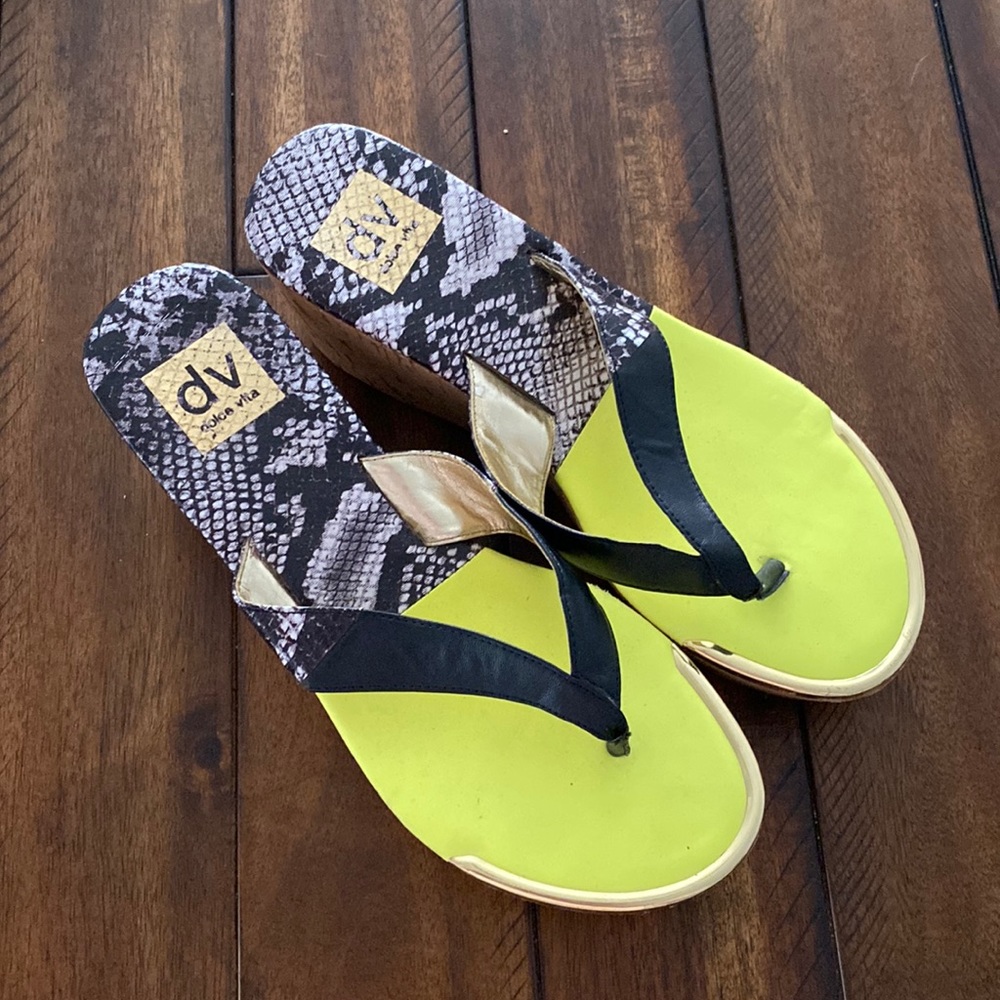 Dolce Vita, gold embellished snake skin wedges